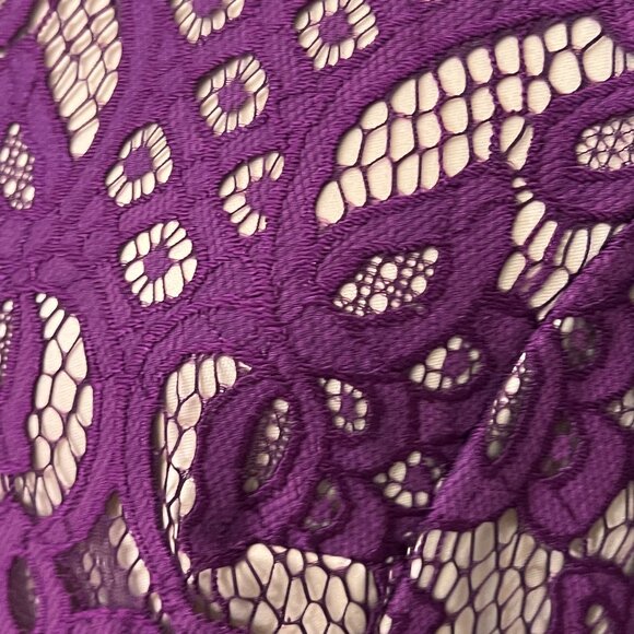 Gabby Skye Purple Lace Sheath Dress Lined 3/4 Sleeve Size 14 Cocktail Party - Picture 4 of 12